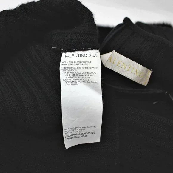 Valentino Black Cashmere Wool Sweater Genuine Fur Short Sleeve Mock neck Top